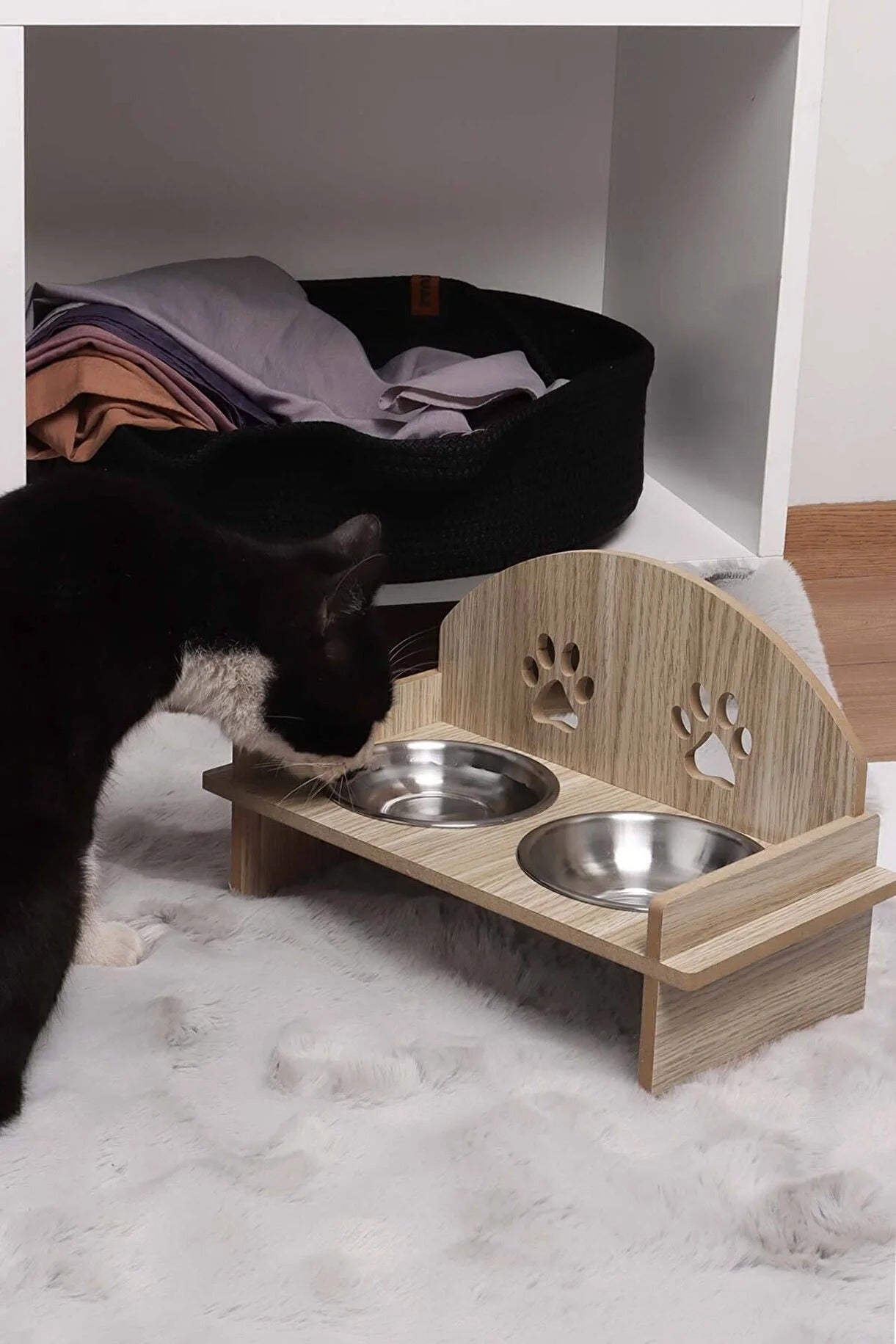 hşap Özel Isim Baskılı, Oval Kedi Köpek Mama Su Kabı Standı, Metal Suluk, Kedi Köpek Halısı