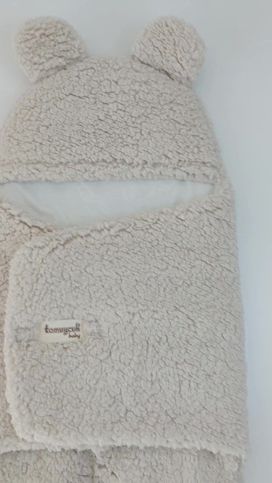 0-12 Ay İçi Elyaflı Peluş Welsoft Kulaklı Vizon Dış Bebek Kundak & Battaniyesi Kışlık Uyku Tulumu