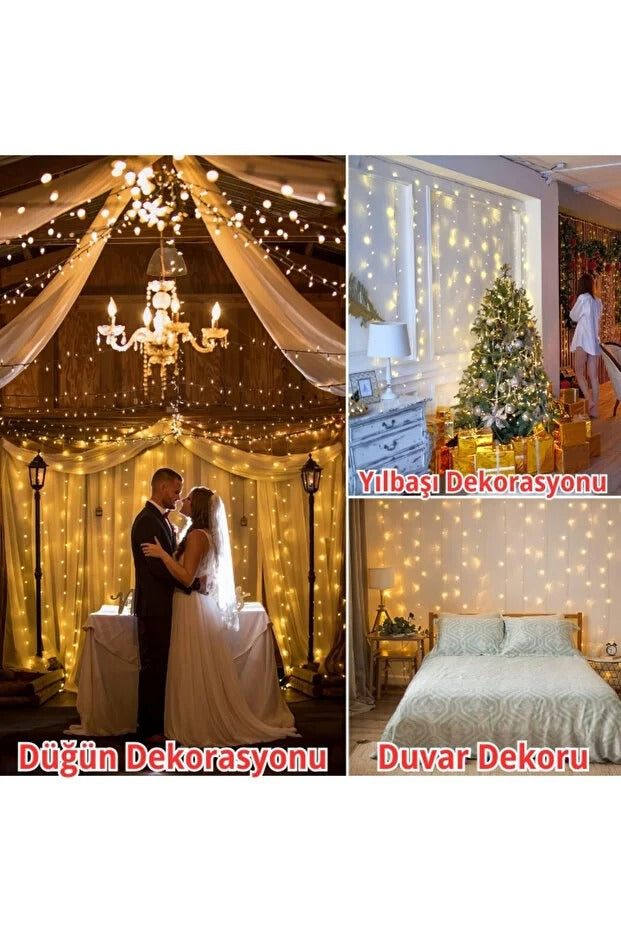 300 Ledli 10 Sarkıt Perde Led Işık-8 Fonksiyon, Uzaktan Kumandalı, 3x3 Metre