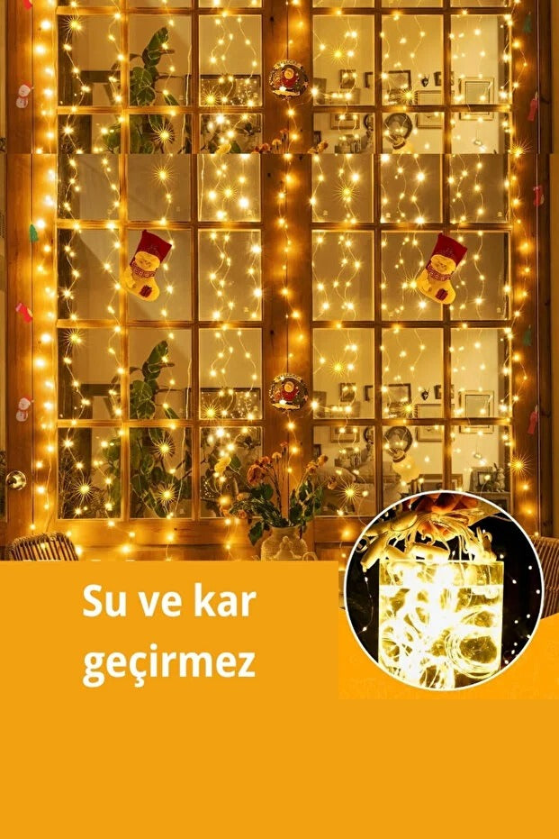 300 Ledli 10 Sarkıt Perde Led Işık-8 Fonksiyon, Uzaktan Kumandalı, 3x3 Metre