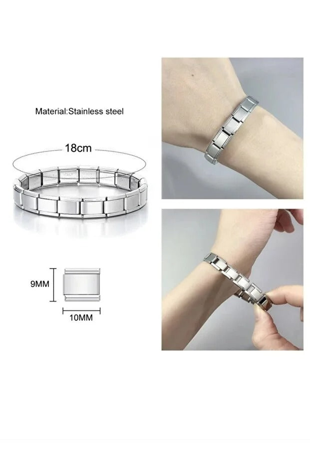 Italyan Charm Bileklik Paslanmaz Çelik Silver Unisex Mix Bileklik