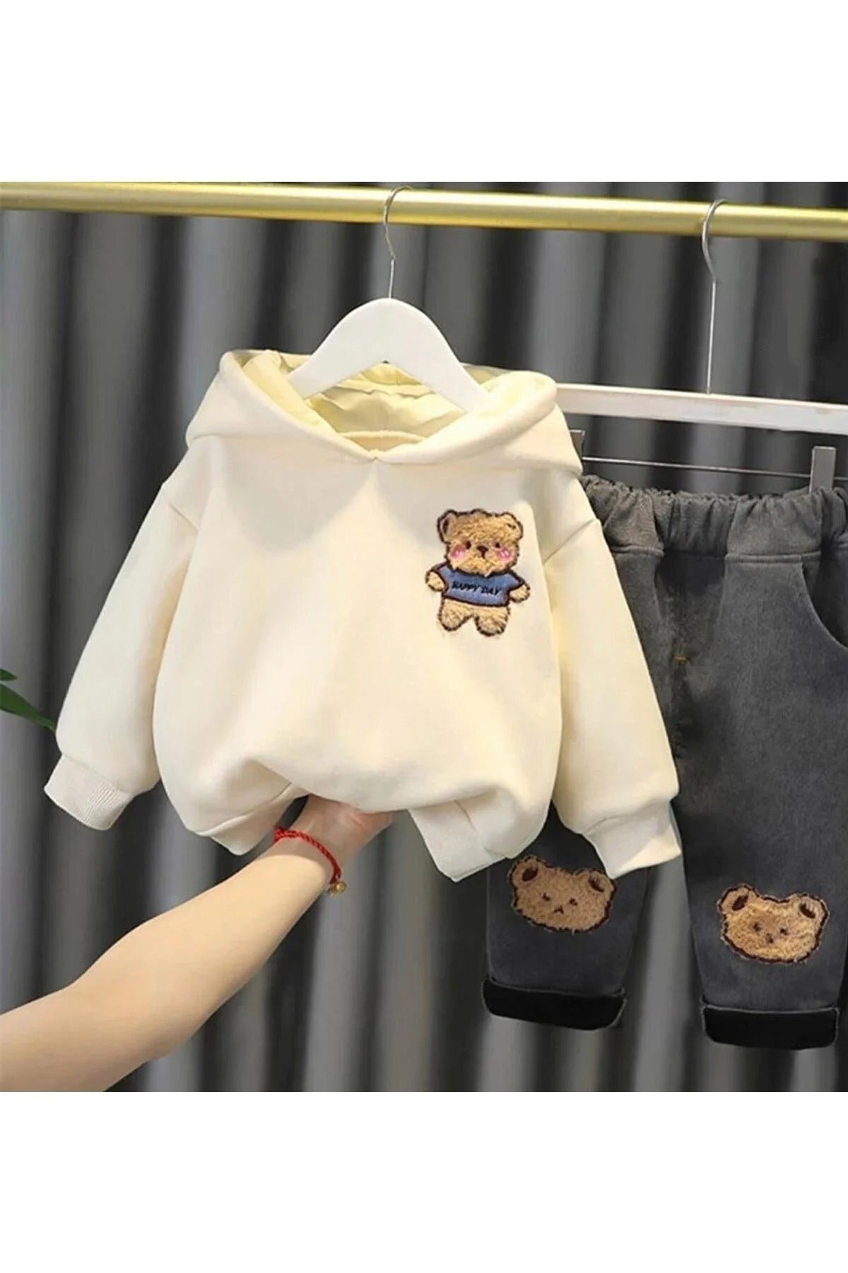 Toy Ayı Görselli Kapşonlu Zarif Bebek Takım