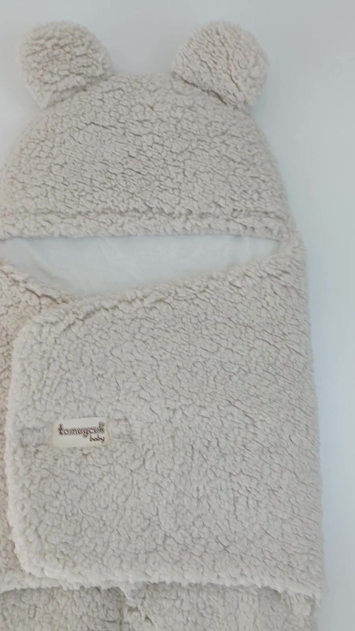 0-12 Ay İçi Elyaflı Peluş Welsoft Kulaklı Vizon Dış Bebek Kundak & Battaniyesi Kışlık Uyku Tulumu