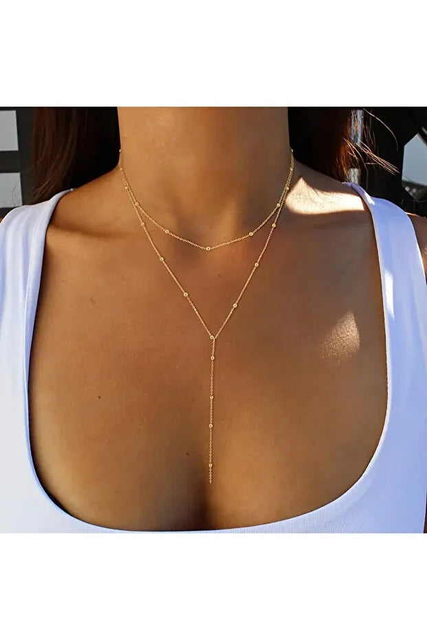 Kadın Tasarım Çelik Topçuk Uzun Zarif Şık Zincir Model Trend Y Kolye