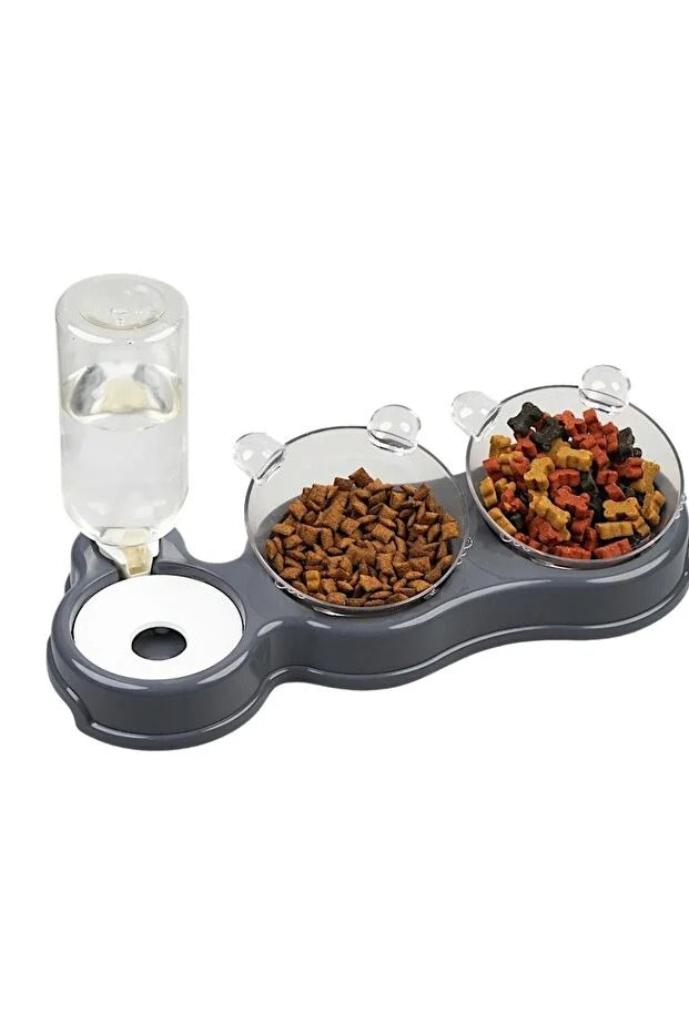 Çift Hazneli- 3' Lü Beslenme Mama Ve Su Kabı 500ml 36*21*16 Cm