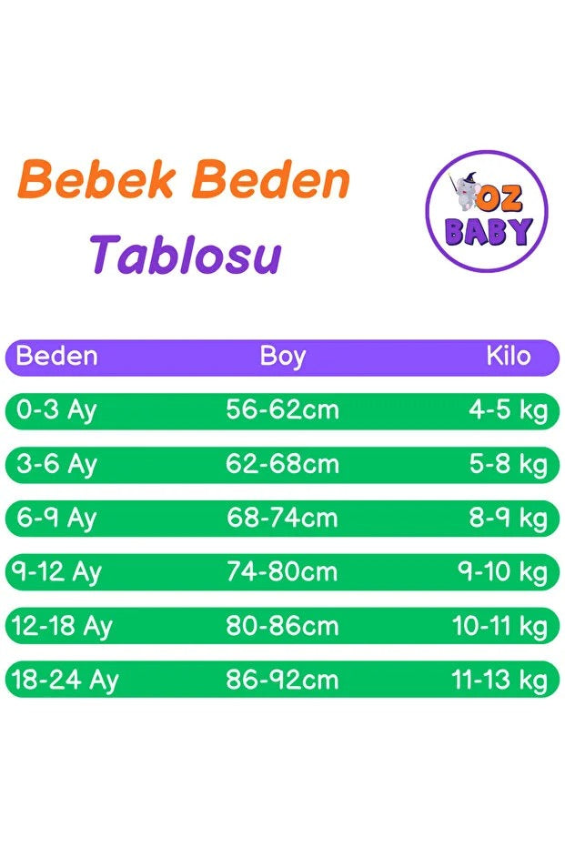 Pamuklu Likralı Önden Çıtlı 4 Mevsim Bebek Takımı (6-24 Ay)