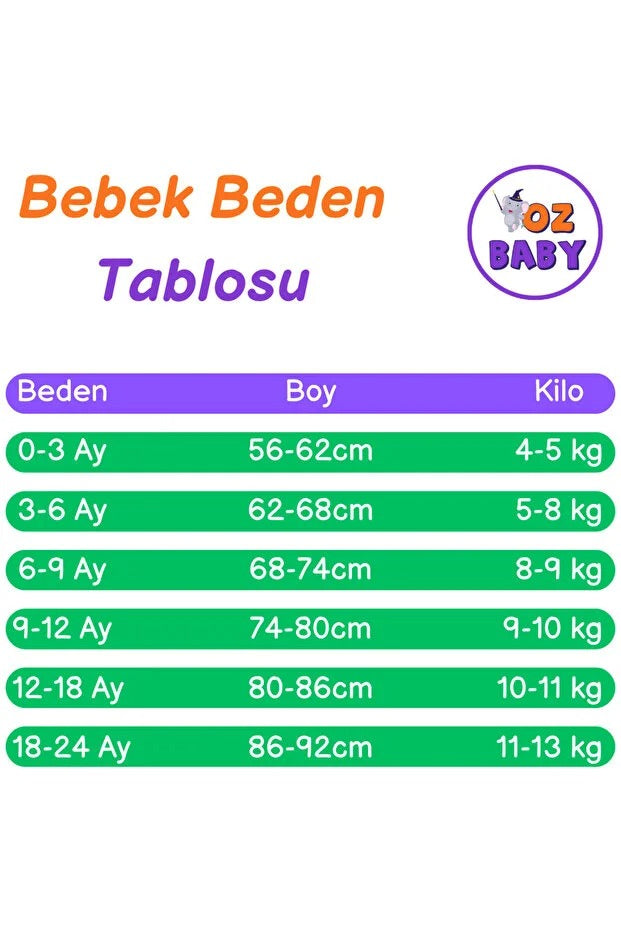 Pamuklu Likralı Önden Çıtlı 4 Mevsim Bebek Takımı (6-24 Ay)